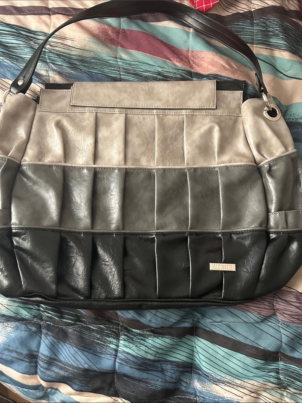 Gray color block purse